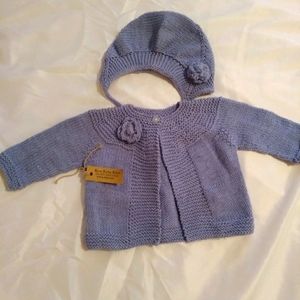 Baby Hand knitted cardigan with a hat!